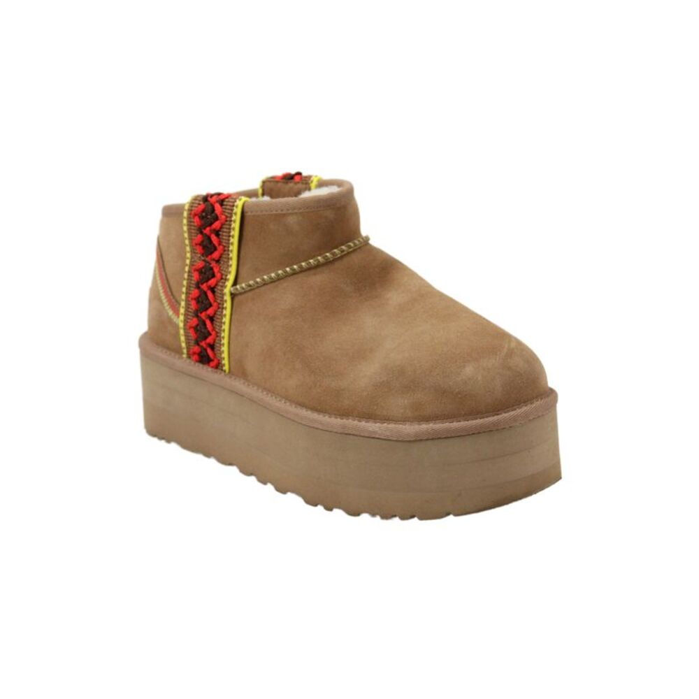 Ugg Womens Sheepskin Platform Ankle Boots Beige Size 9